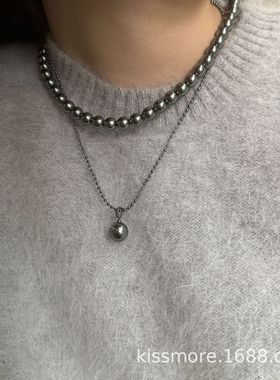 琛墨倪妮同款平替大溪地黑色人造珍珠项链小众气质叠戴轻奢毛衣链