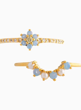 简约新款蓝色森系花朵戒指跨境时尚女式气质组合对戒镶钻手饰