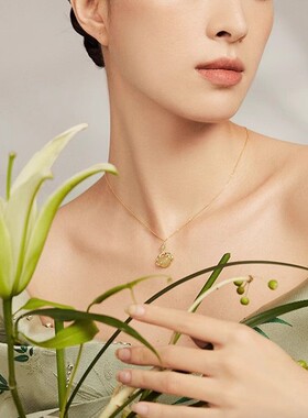 925纯银国潮平安锁和田玉项链复古新中式14k金色吊坠民族风锁骨链