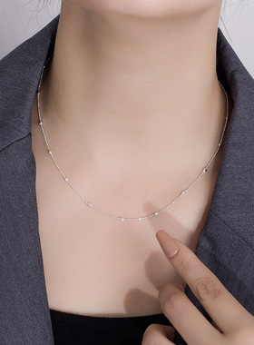 S925纯银极简风格设计1.0闪珠间方块项链方块项链小众个性高级感