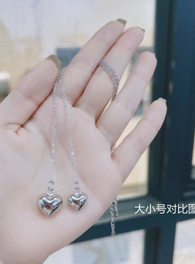 s925纯银砰砰爱心项链女夏ins小众高级感光面桃心锁骨链女神礼物