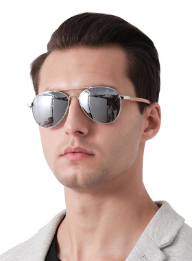 飞行员墨镜金属双梁男士开车防晒大框经典偏光竹木太阳镜