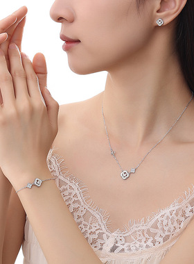 原创幸运四叶草蝴蝶项链女纯银森系玫瑰金白贝母吊坠小清新毛衣链