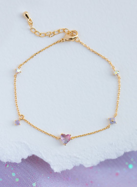 微镶锆石甜美粉色爱心手链女轻奢气质ins小众设计感个性混搭手饰