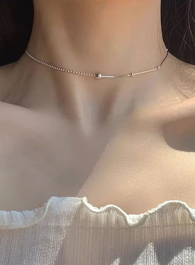 s925纯银不对称圆珠项链女ins冷淡风小众设计简约豆豆拼接蛇骨链