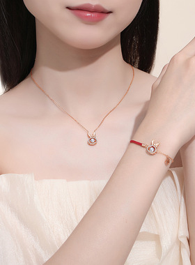 十二生肖灵动项链女纯银国潮生肖马年本命年吊坠ins玫瑰金锁骨链