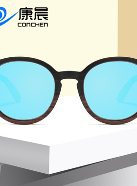 新款复古夹层木质太阳镜经典圆框偏光墨镜女高档男士竹木眼镜