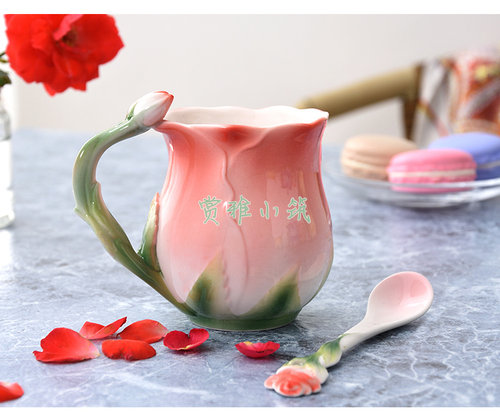 创意北欧咖啡杯玫瑰马克杯欧式法兰彩抖音陶瓷杯情人生日礼物包邮 - 图0