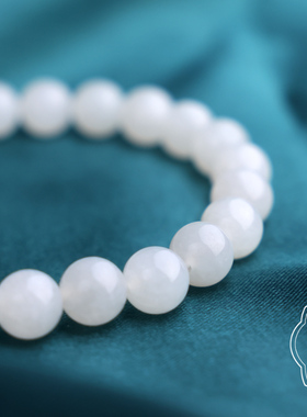观檀 和田玉女款白玉石手链8mm圆珠单圈90058（多样性发其一）