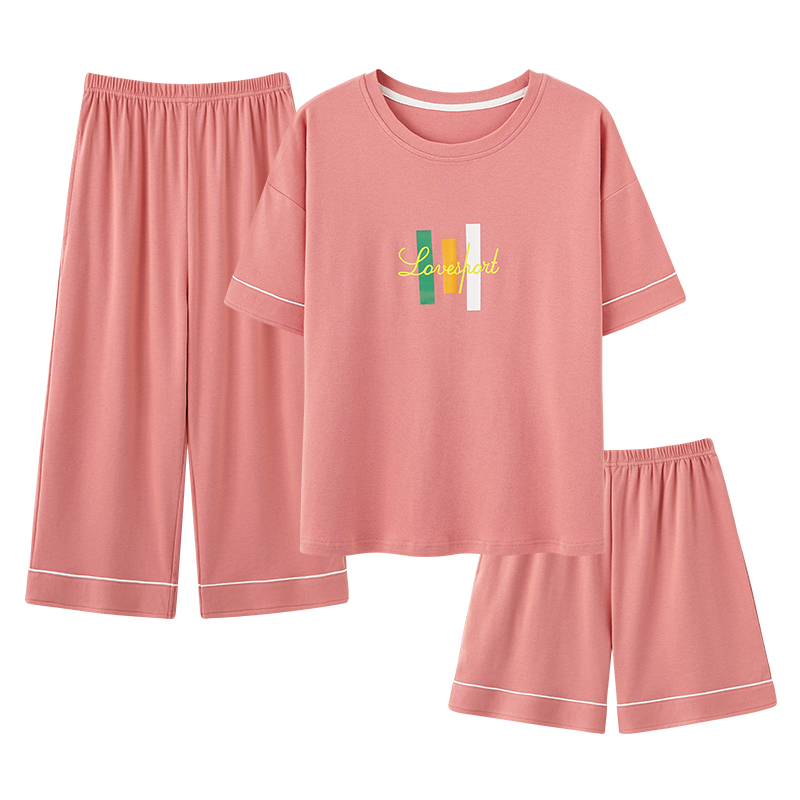 2025年三件套装睡衣女士短袖短裤高级感夏季新款夏天家居服可外穿,淘宝优惠券,粉丝福利购,淘宝优惠卷
