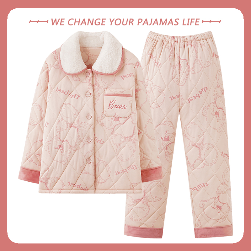 北极绒冬季夹棉睡衣女秋冬天新款纯棉长袖三层加厚棉袄休闲家居服,淘宝优惠券,粉丝福利购,淘宝优惠卷