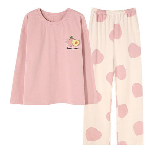 北极绒春秋季睡衣女士纯棉长袖长裤自带胸垫防凸点秋天家居服套装 - 图3