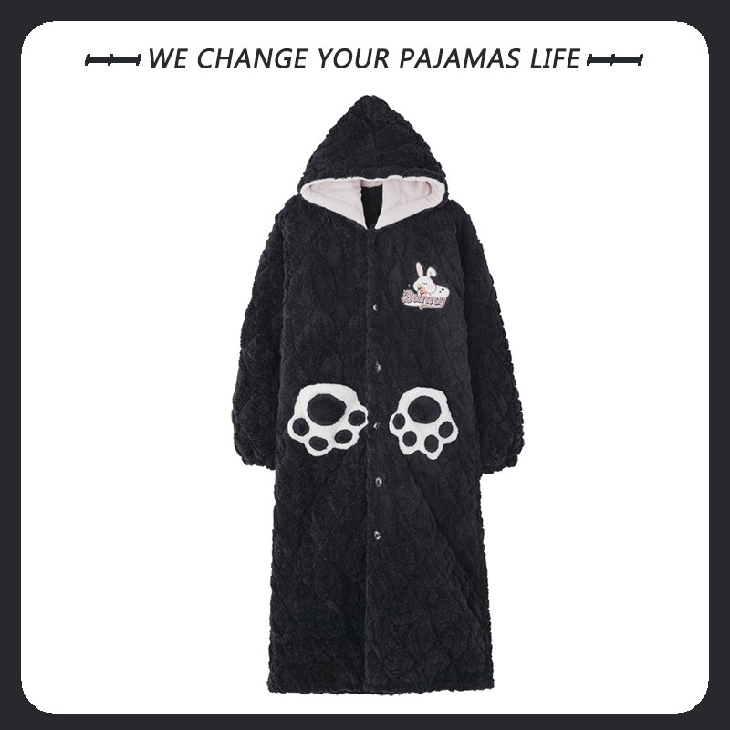 睡袍女冬季三层加厚夹棉睡衣加长款保暖超厚可爱学生冬天连帽浴袍,淘宝优惠券,粉丝福利购,淘宝优惠卷