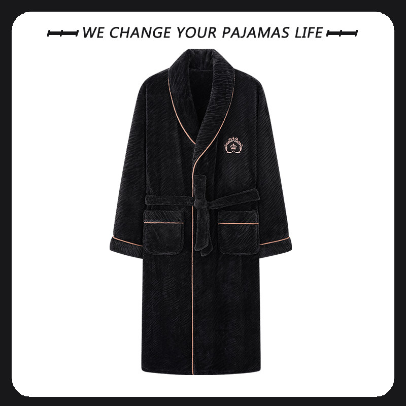 睡袍男秋冬季加绒加厚长款法兰绒睡衣珊瑚绒浴袍宽松加大码家居服,淘宝优惠券,粉丝福利购,淘宝优惠卷