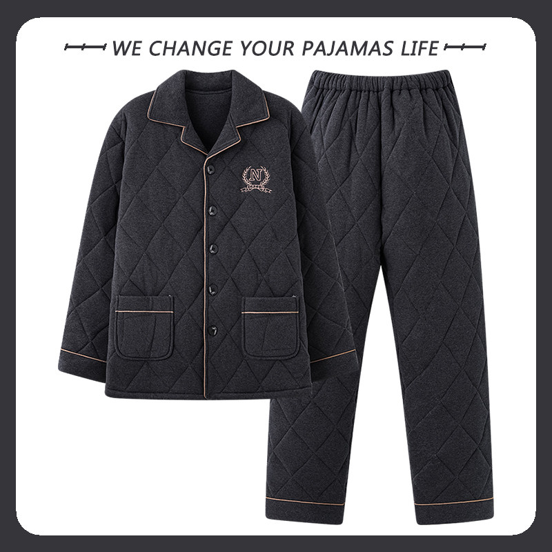 高级感纯棉夹棉睡衣男士秋冬季加厚保暖三层2025年新款青年家居服,淘宝优惠券,粉丝福利购,淘宝优惠卷