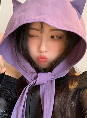 可爱耳朵恶魔绑带速干防晒遮阳帽