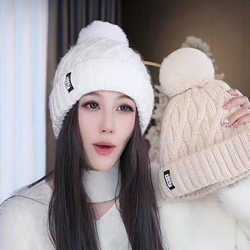 毛线帽子女秋冬季2026新款亮片毛球针织帽加绒加厚骑车保暖套头帽,淘宝优惠券,粉丝福利购,淘宝优惠卷