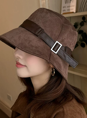 秋冬新款文艺复古皮带扣渔夫帽女