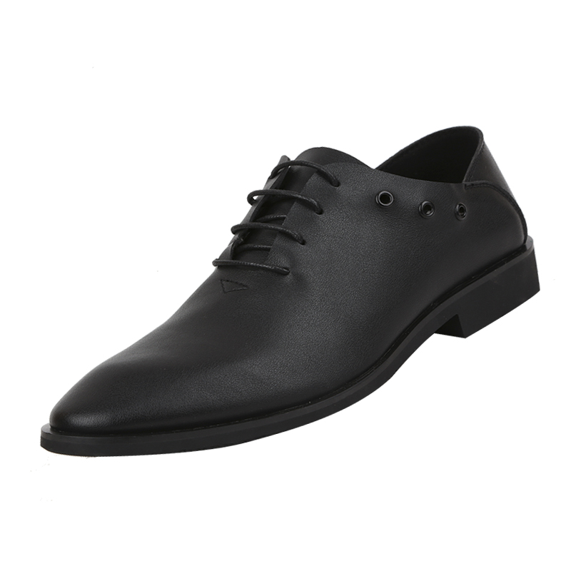 春季男士商务休闲皮鞋英伦尖头软面皮透气真皮正装黑色内增高男鞋 - 图3