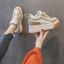 Invisible heightening standout legs long ~ 2023 autumn winter new Korean version small white shoes woman 8cm pine cake thick underplate shoes single shoes