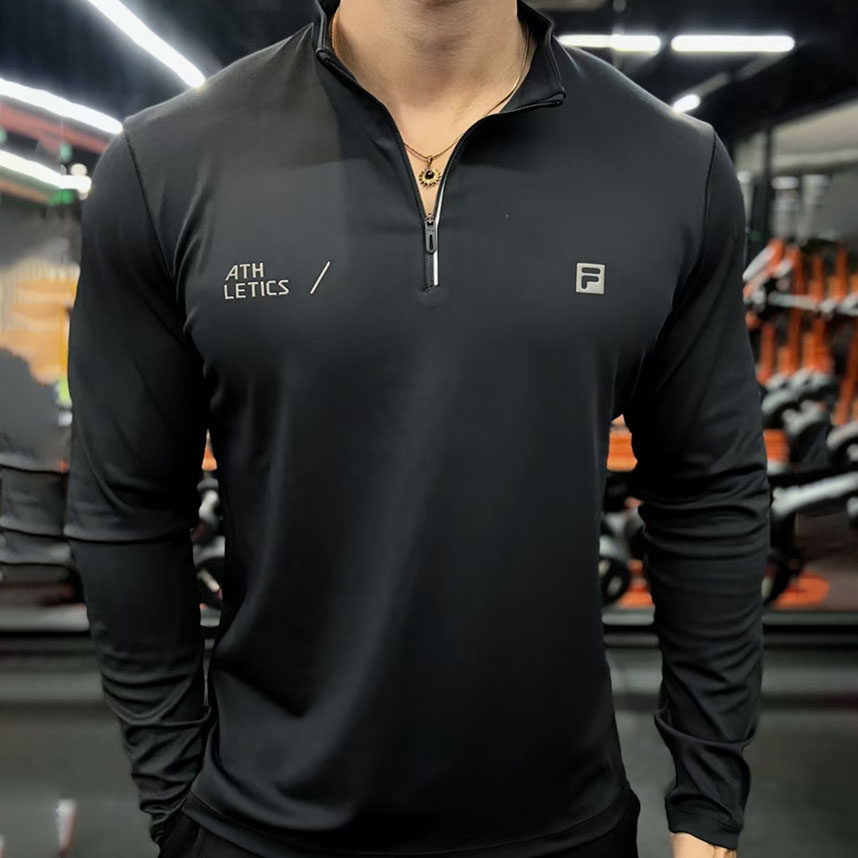 FILA 斐乐2025新款男运动长袖T恤健身跑步半拉链长袖加绒上衣黑色,淘宝优惠券,粉丝福利购,淘宝优惠卷