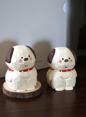 手工木雕小摆件胖狗狗