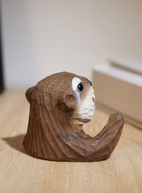 手工木雕小摆件水獭桌面装饰品