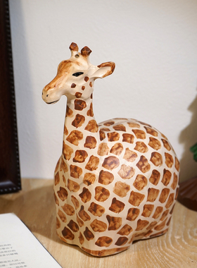手工木雕长颈鹿存钱罐零钱硬币储存创意可爱实用桌面装饰摆件礼物