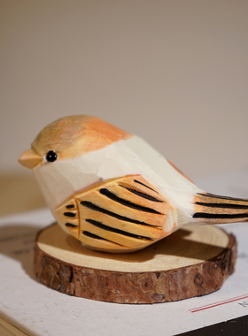 伯劳手工木雕小鸟摆件