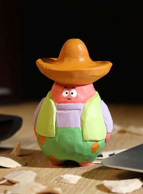 牛仔派大星手工木雕小摆件