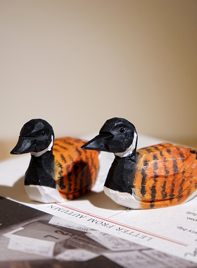 迷你黑头鸭子手工木雕小摆件卡通可爱动物电脑桌面趣味摆放装饰品