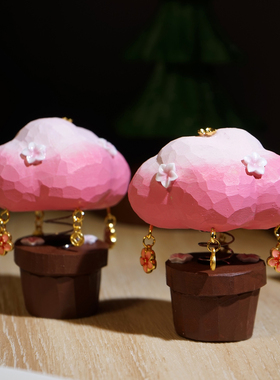 “摇钱樱花树”手工木雕小摆件工位电脑桌面装饰品新年喜庆礼物