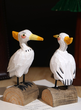 白色海鸟手工木雕小摆件