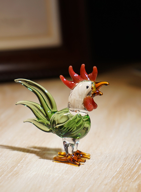 绿尾大公鸡|手工玻璃小摆件琉璃
