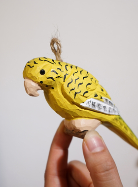 鹦鹉手工木雕挂件可爱仿真小鸟