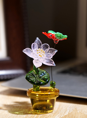 荷花与蝴蝶|手工玻璃小摆件
