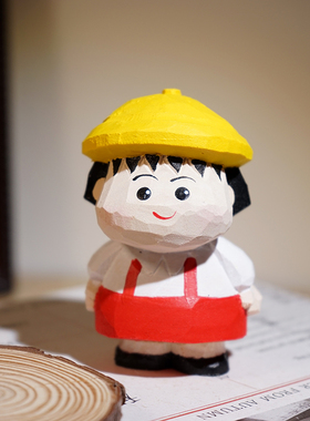 樱桃小丸子手工木雕小摆件卡通