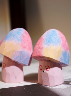 魅惑菇手工木雕小摆件植物