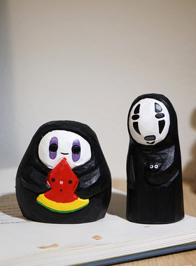 无脸男手工木雕小摆件可爱卡通治愈系办公室书桌工位摆放装饰品