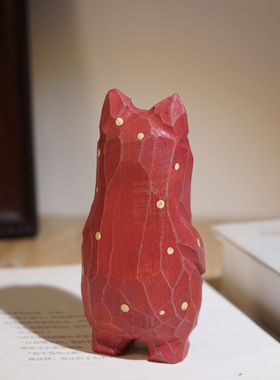 红衣复古猫手工木雕小摆件
