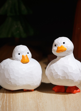 胖呆小白鸭手工木雕小摆件