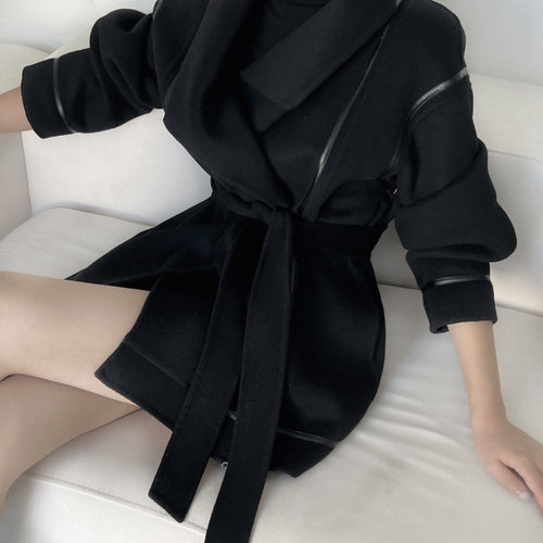 韩国东大门高级感羊绒呢子大衣女收腰显瘦保暖中长款斗篷毛呢外套 - 图3