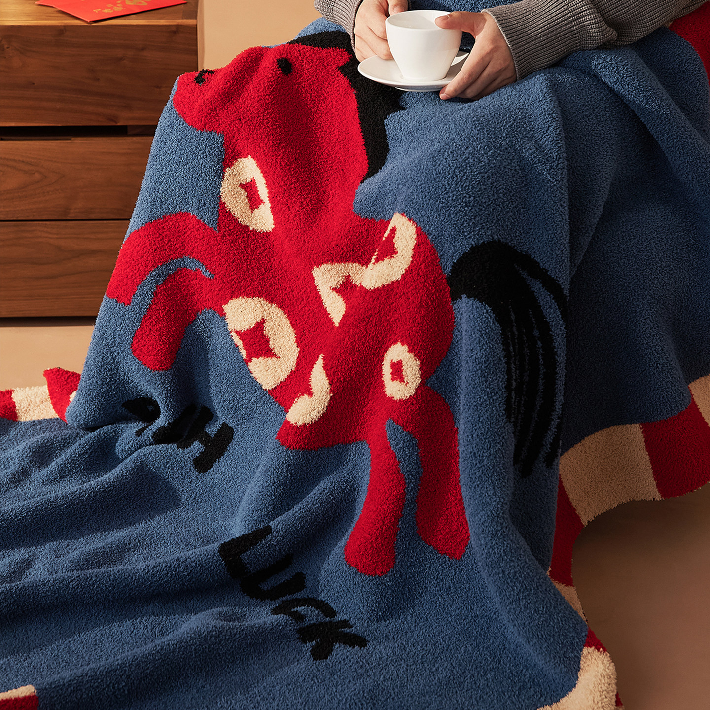 新款2026年马年喜庆毛毯沙发毯加厚针织半边绒客厅办公室午休毯子