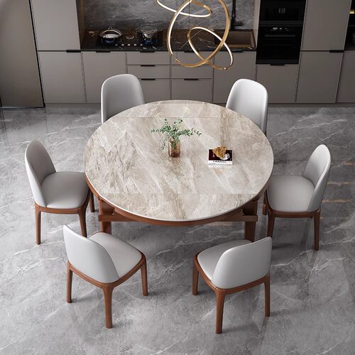 岩板餐桌椅组合现代简约轻奢家用小户型伸缩折叠可变圆形实木饭桌 - 图2