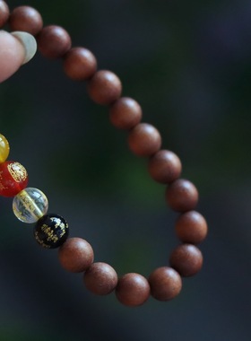 五路财神檀木手串念珠五路财民族风手链8mm檀香手串～