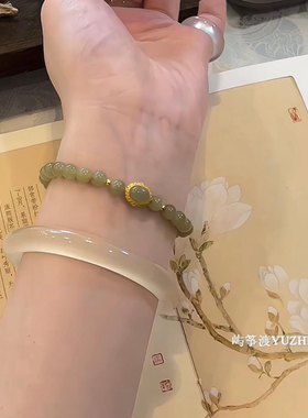 纯银镀金和田玉手串清冷感