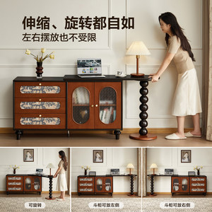 全友家居2025新款中古风化妆桌小户型高级感转角梳妆台斗柜一体