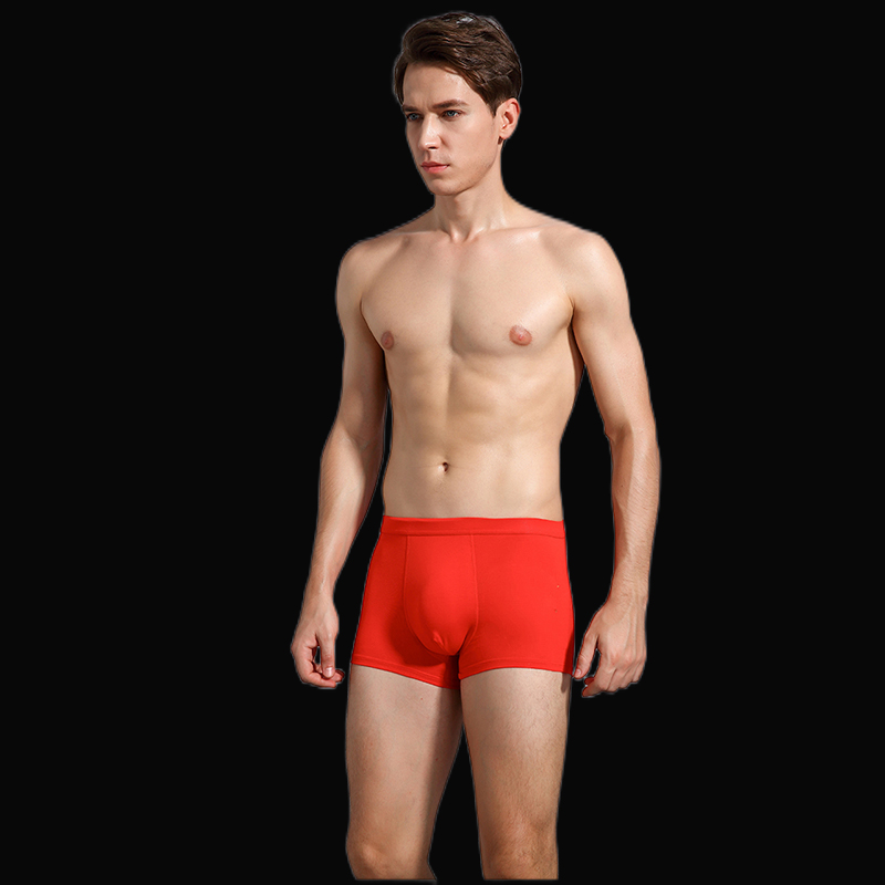 男内裤头红纯色福字设计莫代尔面料中腰大码以上青年抗菌平角裤衩 - 图0