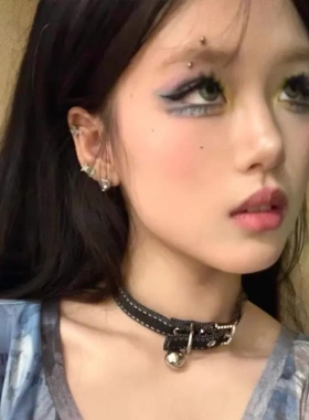 牛仔项圈纯欲牛仔布hoer项圈铃铛颈环项链小众设计感百搭混合材质