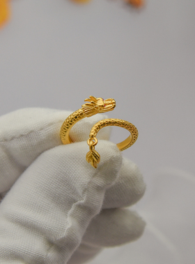 磨砂生肖龙戒指女食指戒沙金